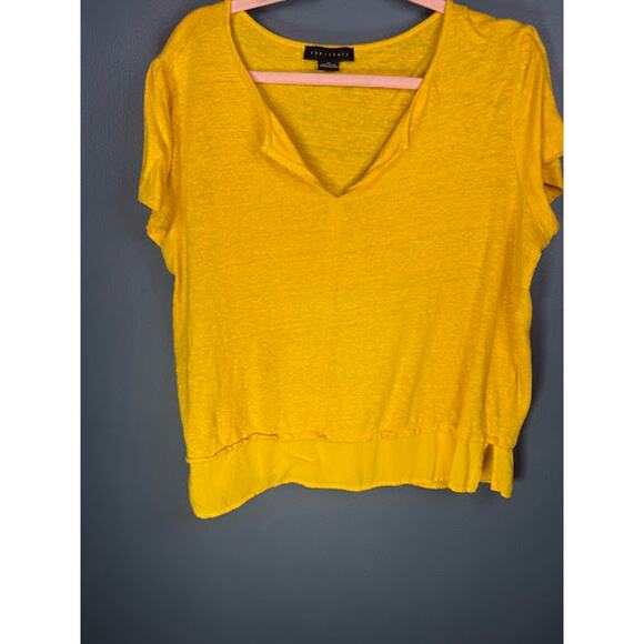 Sanctuary T-Shirt Women's Size 2x 100% Linen Top Yellow V-Neck Elevated Basic - Picture 5 of 7